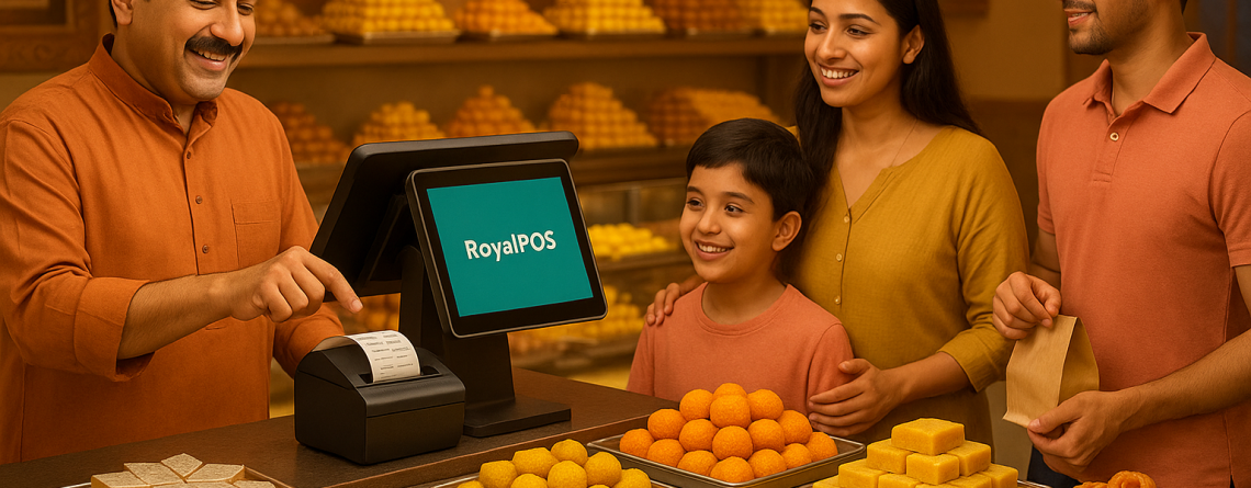 RoyalPOS inventory management system for sweets shop during Indian festivals like Diwali and Ganesh Chaturthi.